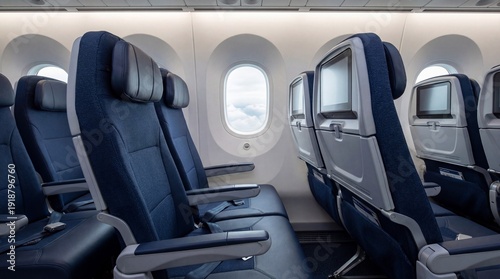 Empty air plane seat modern air craft interior