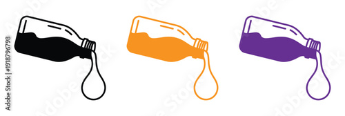 A simple line drawing of an oil bottle with liquid pouring out. 