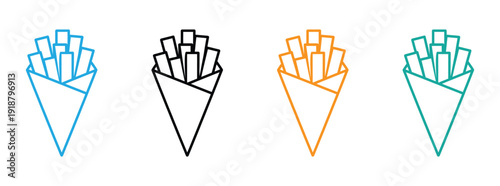 French fries outline vector illustration fast food snack icon simple line art design. French fries box icon for fast food restaurant menu design and takeaway snack service.