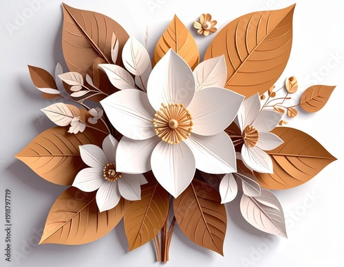 Elegant paper floral arrangement with golden leaves minimalist design
