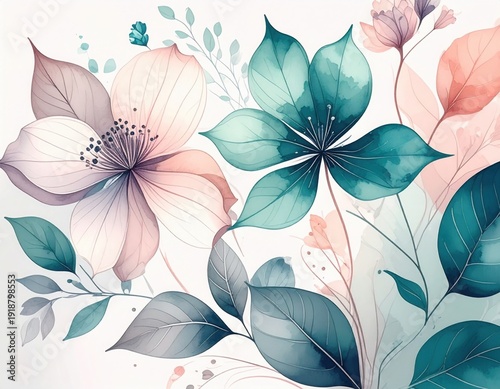 Elegant pastel floral background with soft blossoms golden leaves