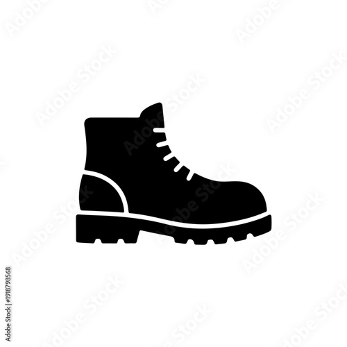high-contrast black and white glyph of a work boot, simplified for maximum clarity at small sizes. Perfect for mobile apps, industrial UI, and safety signage