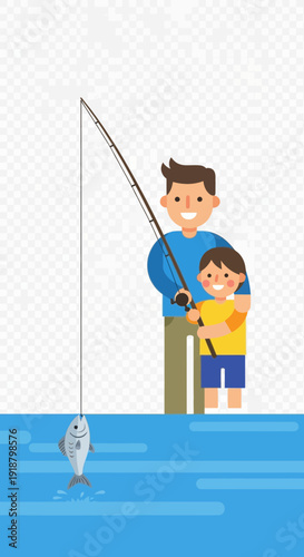 Father and son fishing together on the water.