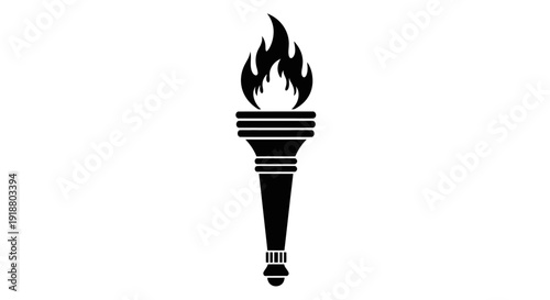 A black torch with flames is standing upright on a surface