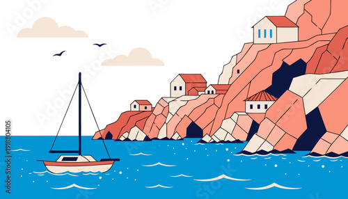 Minimal Mediterranean Landscape Illustration