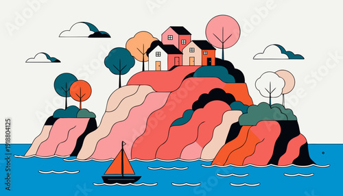 Minimal Mediterranean Landscape Illustration