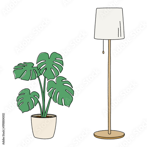 フロアランプと観葉植物