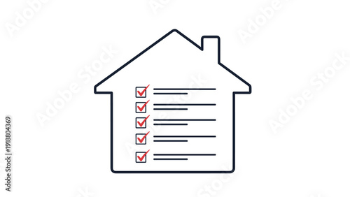 A minimalist icon combining a house outline with a checklist inside, symbolizing home inspection, real estate tasks, or a new home to-do list.