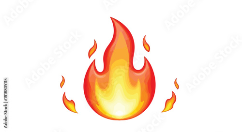 Glossy Red and Orange Fire Flame Icon Vector on White Background