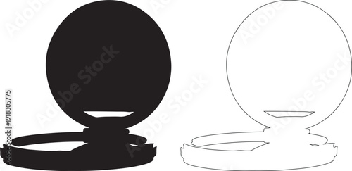 Minimalist Black and White Compact Mirror Vector Icon Set isolated PNG with Transparent Background