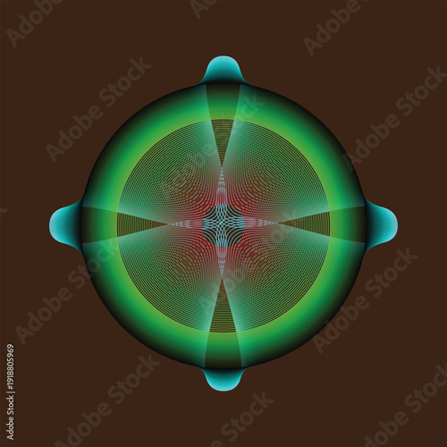 Abstract colorful circular pattern with red green and blue wave interference
