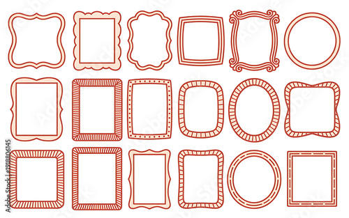 Wallpaper Mural Playful red and beige decorative frame collection. Vector set of various shaped borders with hand-drawn style accents and light fill. Torontodigital.ca