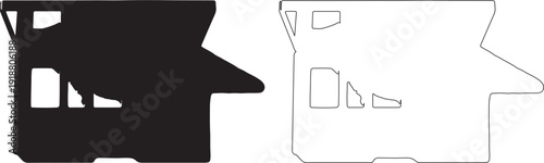 Black RV Camper Silhouette and Outline Vector Graphic Set isolated PNG with Transparent Background