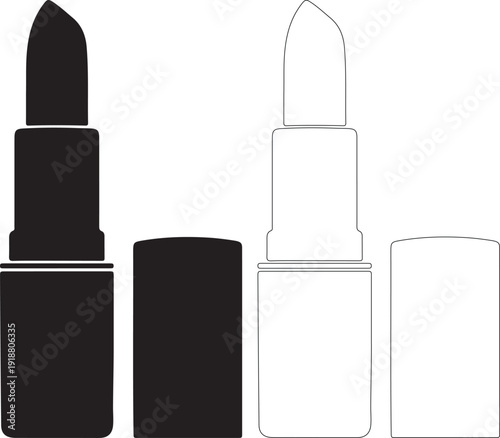 Black Solid and Line Art Lipstick Vector Icon Set Isolated for Cosmetic Beauty Design isolated PNG with Transparent Background