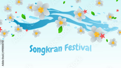 Songkran Thai New Year Water Festival Splash Vibrant flowers and joyful. For ads, web design, marketing. Vector illustration.