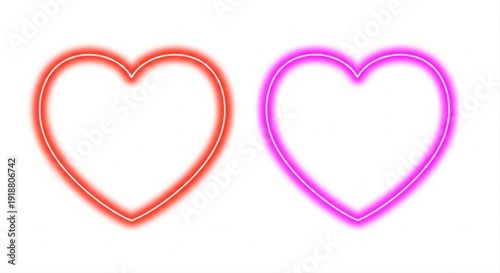 Two glowing heart shapes one red and one pink are displayed against a plain white background