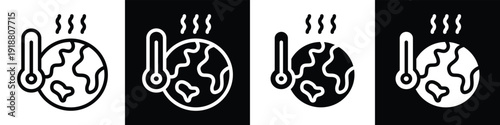 Global Warming lineal glyph icon style in white and black background