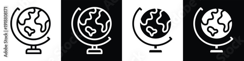 Earth Globe lineal glyph icon style in white and black background