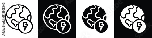Earth Energy lineal glyph icon style in white and black background