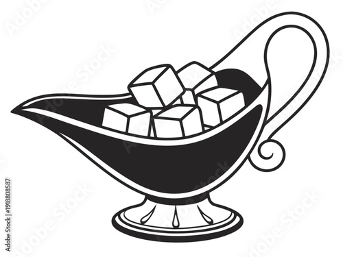 Sugar Bowl with Sugar Cubes Icon Clip Art Vector Illustration