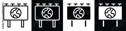 Eart on Billboard lineal glyph icon style in white and black background
