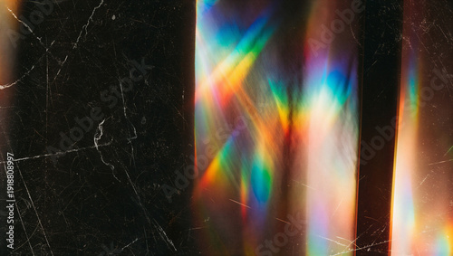 Abstract Rainbow Prism Light Leak Background with Scratched Film Texture Effect