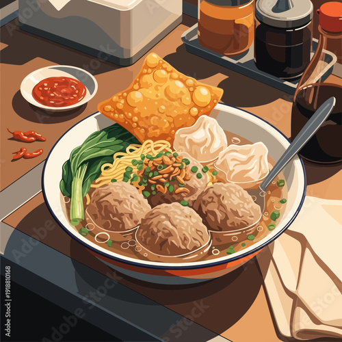 Experience the authentic taste of hearty Indonesian meatball soup, a comforting and flavorful culinary delight