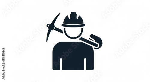 Miner Worker with Pickaxe Icon.