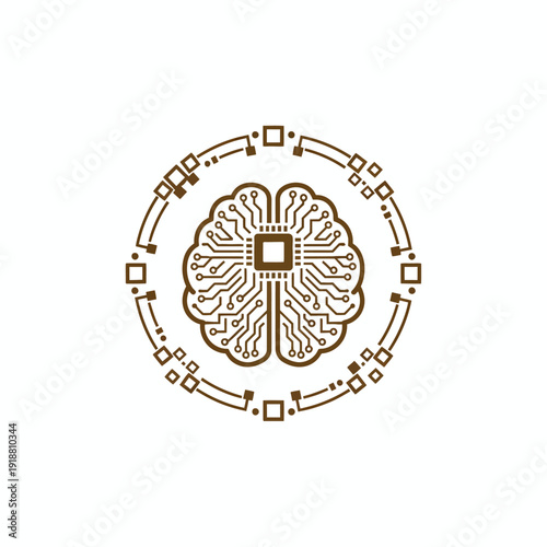 Intricate brain illustration surrounded by circular decorative elements in a vintage style
