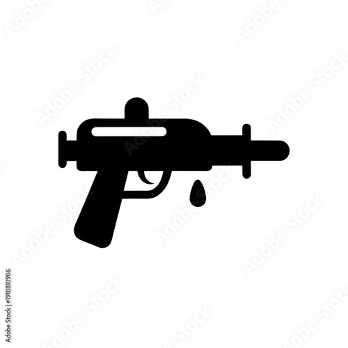 Black silhouette of a compact assault rifle with a dripping barrel tip.