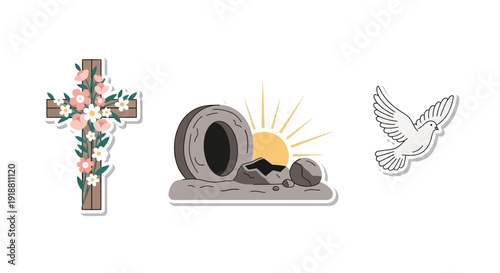 Christian Symbols Cross Dove Tomb Resurrection.
