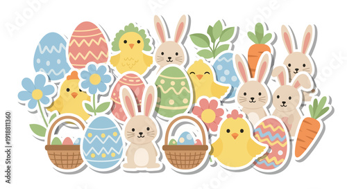 Easter Bunny Chick Eggs Basket Decoration.