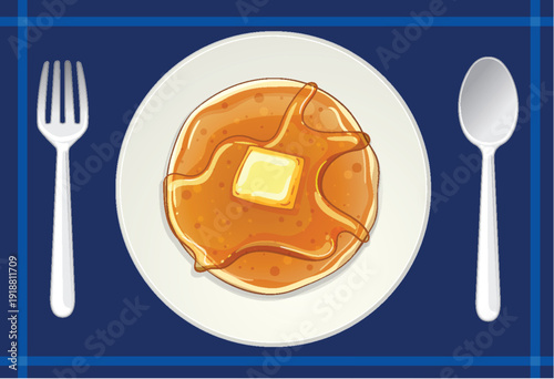 Stack of Pancakes with Syrup and Butter on Plate