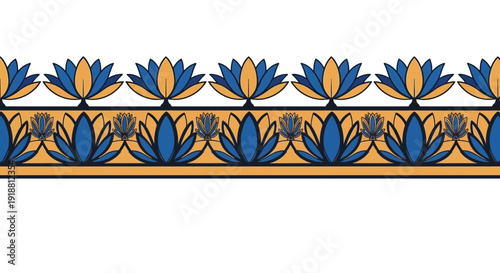 blue and yellow floral border pattern