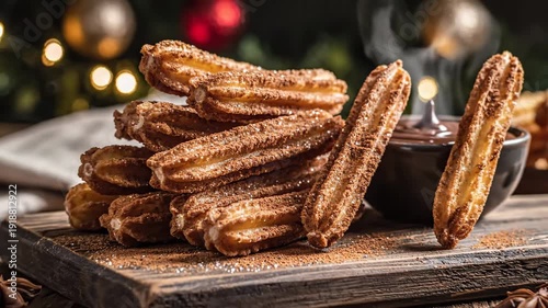 Delicious Cinnamon-Dusted Churros Served With A Rich Chocolate Dipping Sauce For A Sweet Treat