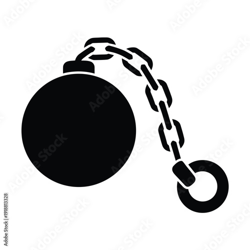 A stark black silhouette depicts a heavy ball and chain symbolizing constraint