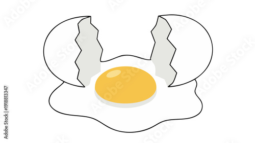 A cracked white eggshell with a fresh fried yellow yolk for culinary cooking and morning meal concepts isolated on transparent background.