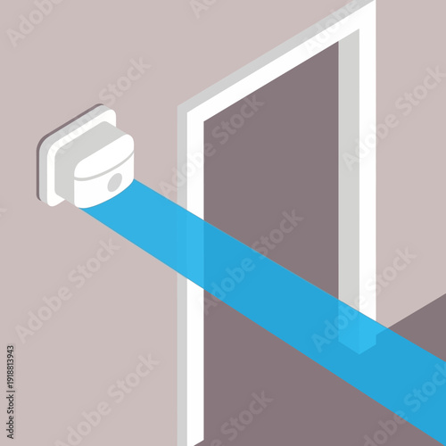 Motion sensor installed near an open doorway detecting movement.