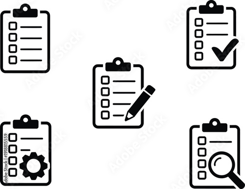 A set of checklist icons with different symbols