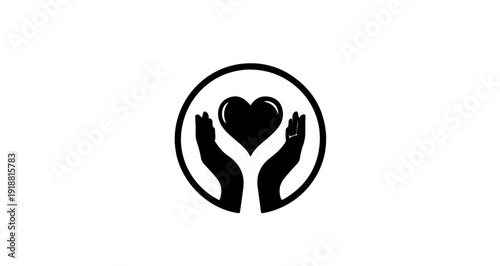 A simple silhouette logo of hands reaching to give a heart for donation applications