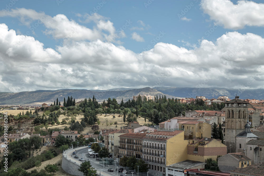Fototapeta premium Aerial view of the city of Segovia, Spain, Europe, seen from the aqueduct