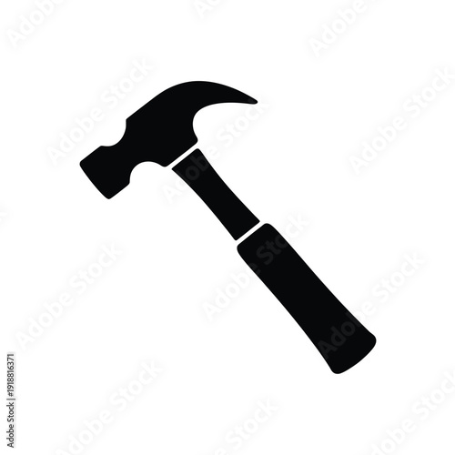 A simple black silhouette of a claw hammer angled diagonally