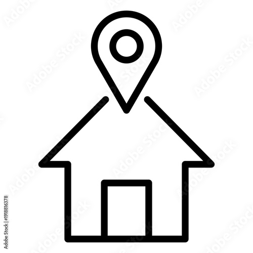 Line icon combining a house shape with a location pin to represent a home address