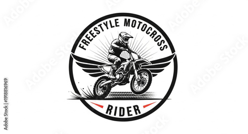 Motocross Rider Emblem Design Illustration.