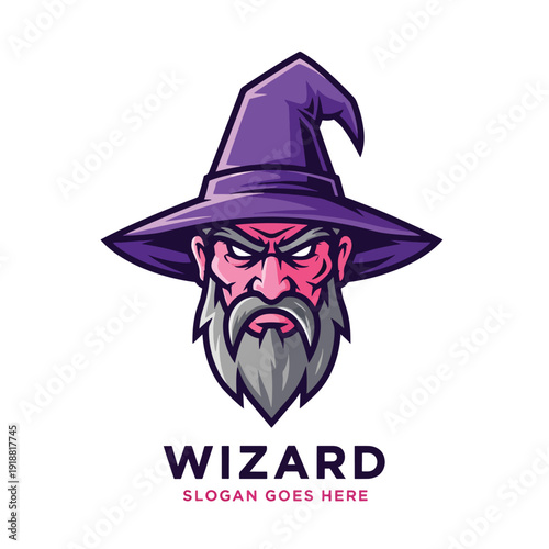 Powerful Fantasy Wizard Head Mascot Vector Illustration with Angry Face