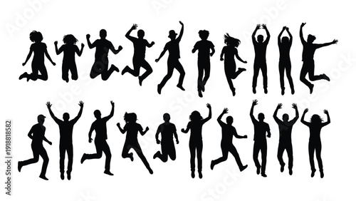 A diverse group of people celebrating and dancing together in a joyful manner. isolated on white background, Vector