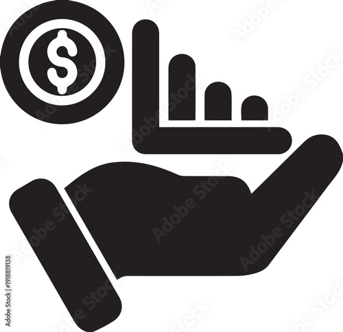 Financial decline vector illustration with hand holding descending bar chart dollar coin and symbol of economic downturn risk