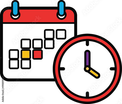 Calendar and clock illustration depicting scheduled events and time management