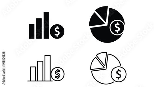 Money growth icons set flat design vector illustration - Line and glyph icon set - Stickers and Clipart - PNG and SVG Icon collection - Lineal icons - Editable icon