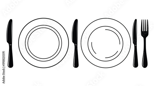 Black and white flatware and dish arrangement minimalist silhouette